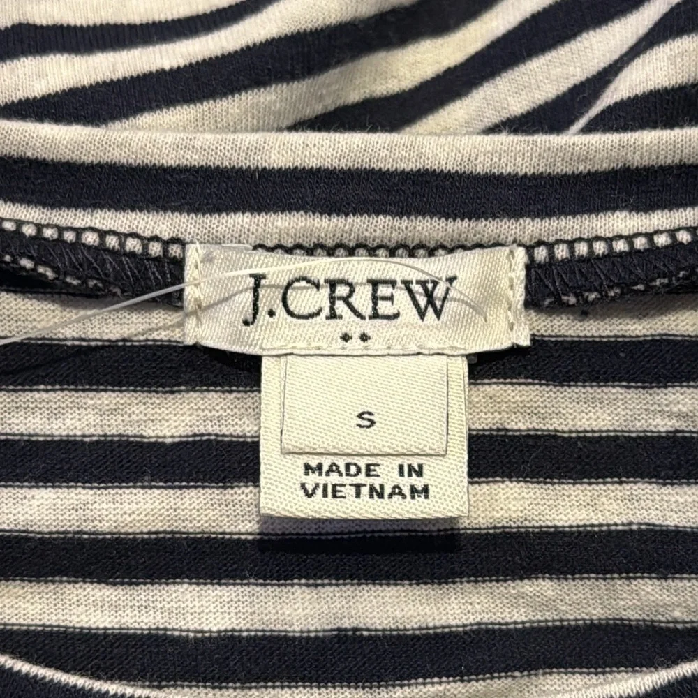 E J. CREW Shirt Womens Small Navy Blue Striped Short Sleeve Tie Front Pocket Tee